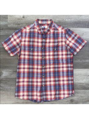 Madras by A.P.C. 100% Cotton Plaid Button Up Shirt Short Sleeve Golf Prep Medium